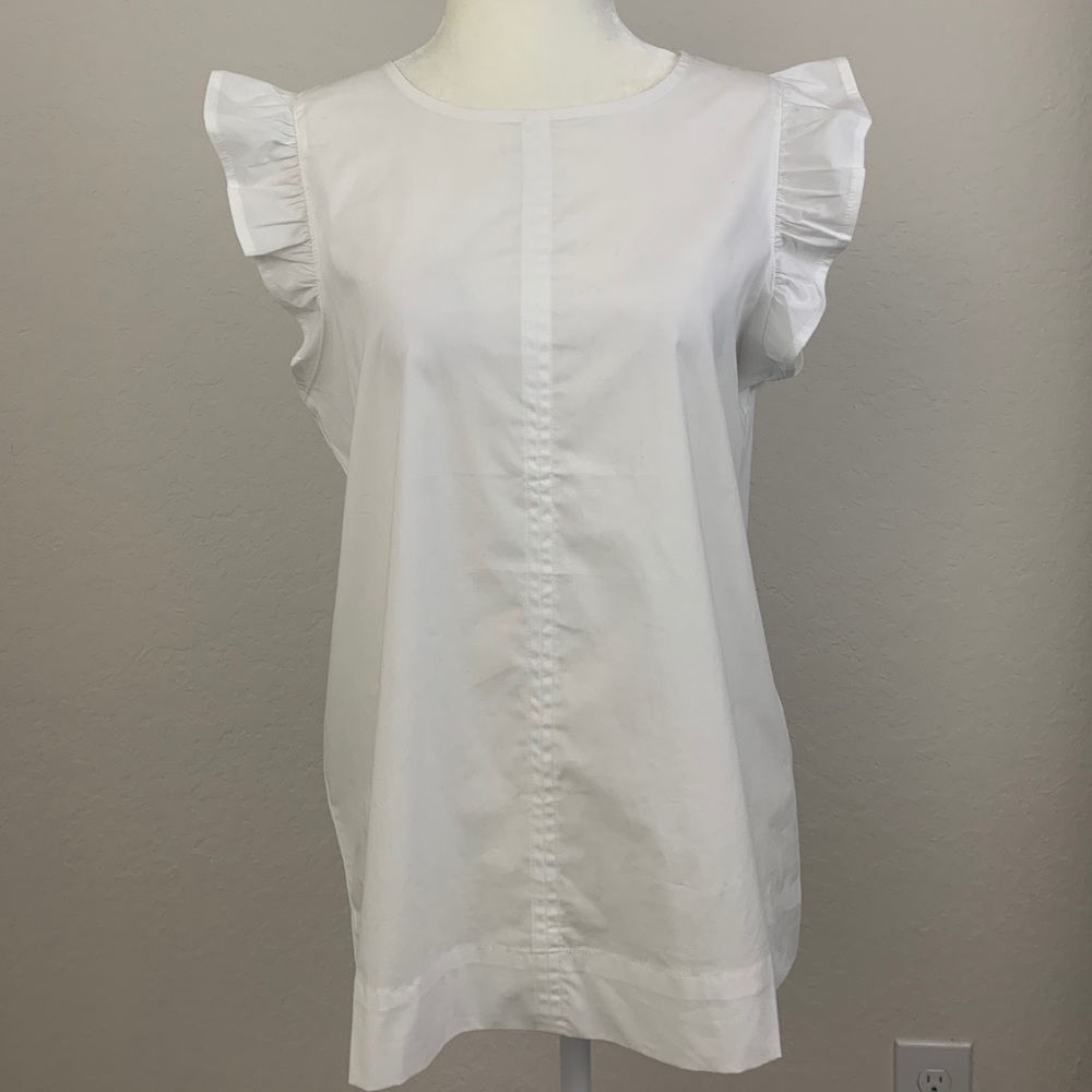 LOFT White Cotton Ruffle Sleeve Blouse